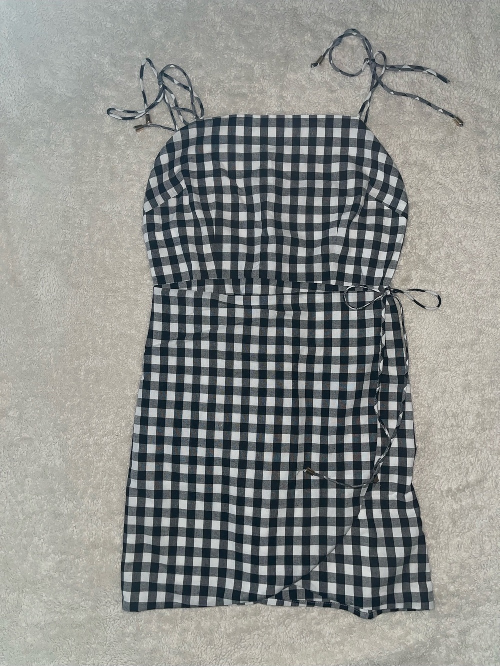 Wild Honey Black and White Gingham Tie-Strap Mini Dress
